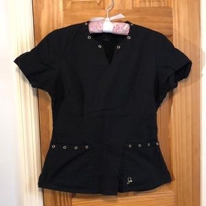 Black scrub top, medal details